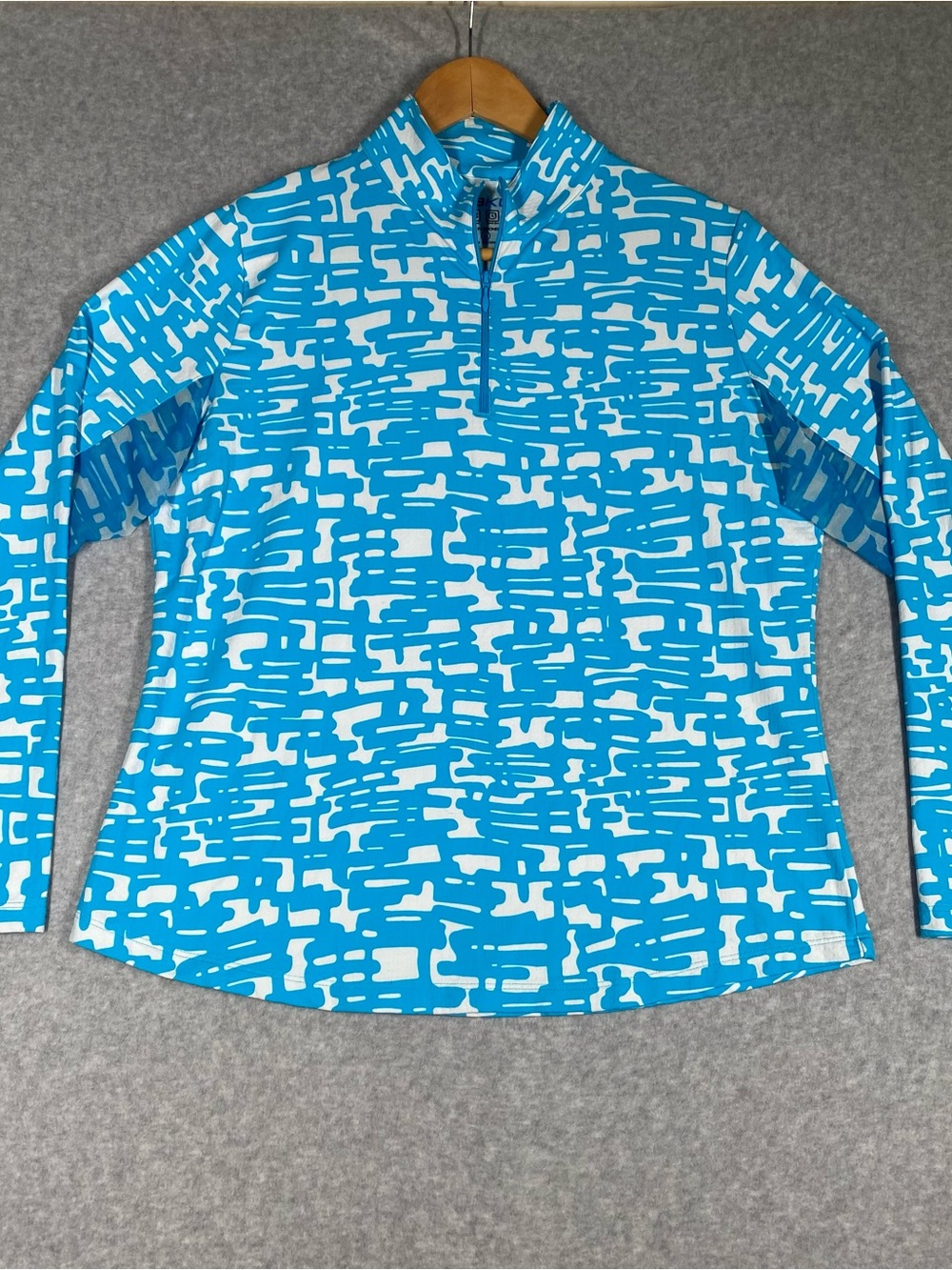 IBKUL Womens Juno Print Long Sleeve Mock Neck Golf Top Size Large UPF 50+